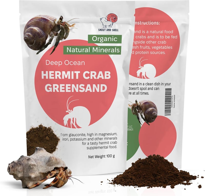 Snout and Shell Hermit Crab Greensand Supplement – Calcium and Trace Mineral Molting Support – Non-GMO, Auto Feeder Friendly, Inert Powder Formula – Natural, USA-Sourced Nutrients – Compatible with All Crabitats - Image 1